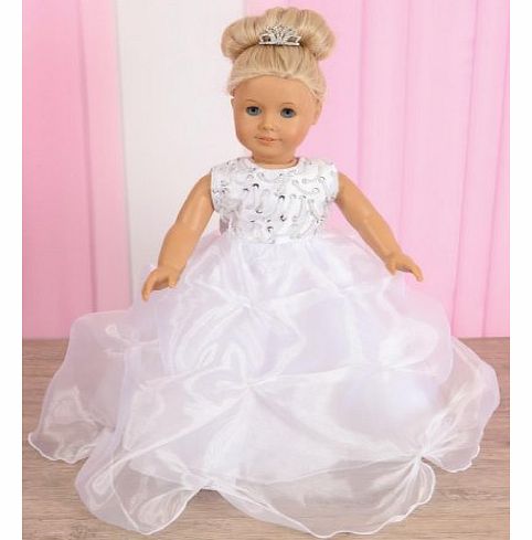FRILLY LILY WHITE SOPHIA PROM DRESS SET FOR SMALL DOLLS 14-18 INCHES[ DOLL AND TIARA NOT INCLUDED] To Fit Dolls such as American Girl ,MyLondon Girl,Baby Born,Hannah by Gotz